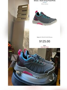 Muck Women's Dark Grey Athletic Shoes with Teal and Pink Accents